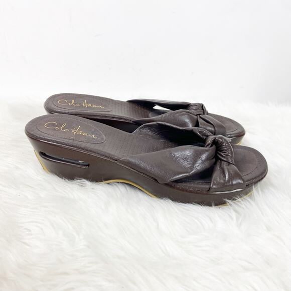 Cole Haan 8 B Womens Brown Leather Slide Wedge Sandals - Picture 2 of 8
